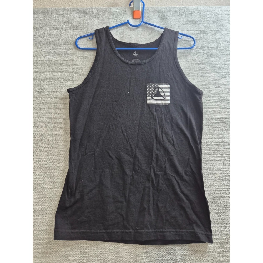 Active Tank Top Mens Small Black Cotton American Flag Logo Sleeveless Summer
